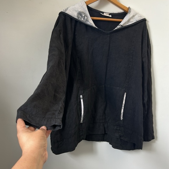 Camille and Co 100% Linen L Black Hooded Pullover Whimsigoth USA Made Natural - Picture 4 of 16